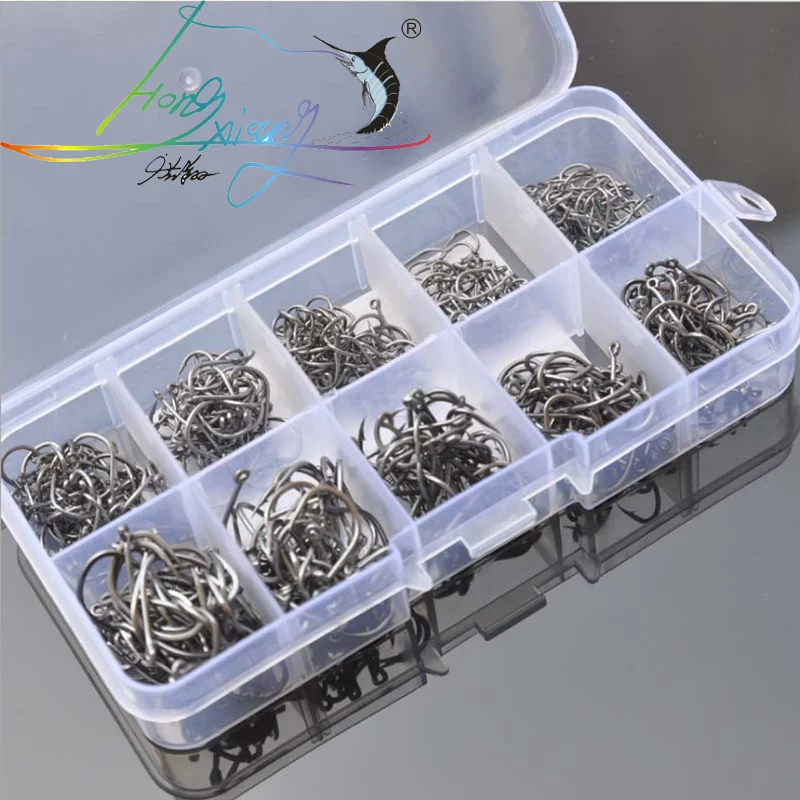 500 pcs/set Fishing hooks mixed size 3#-12# High Carbon Steel Hook with Retail Transparent Box jigging hook