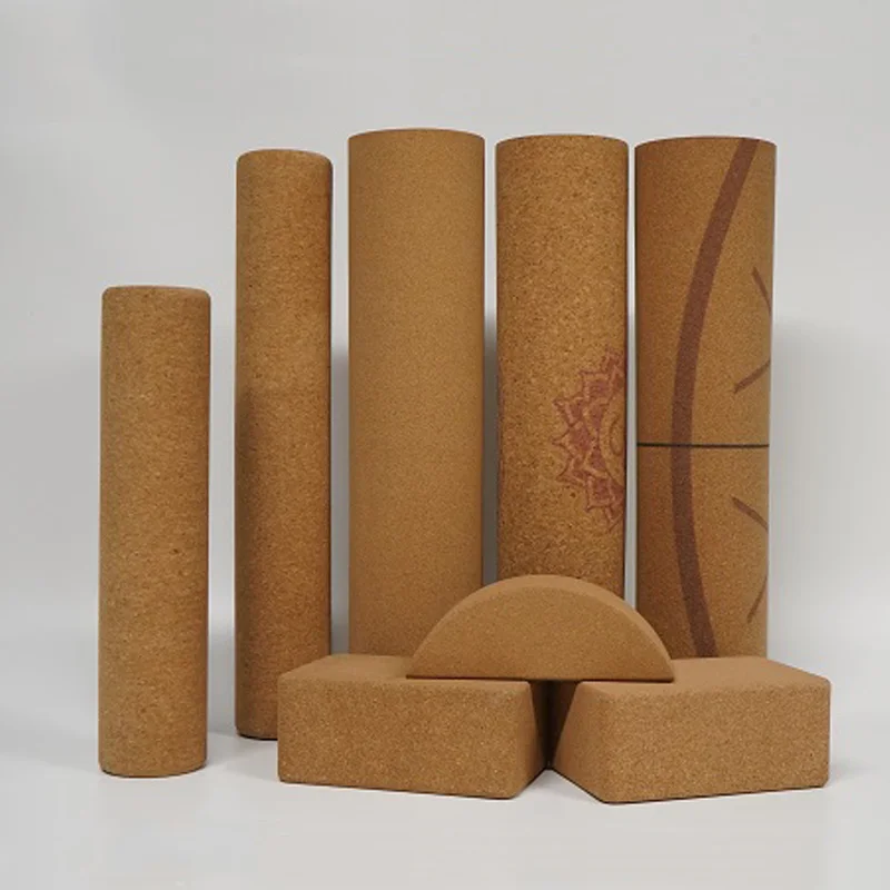Free Sample Custom 100% Eco Friendly Cork Yoga Mat Set Natural Rubber With Yoga Block And Foam Roller Massage Ball