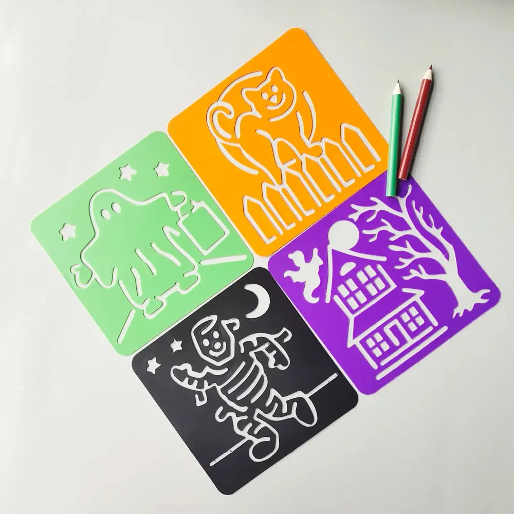 GF Popular Hot Sale Halloween Custom Shape Reusable Paper Scrapbook Craft PP Plastic Drawing Painting Stencil For Kids