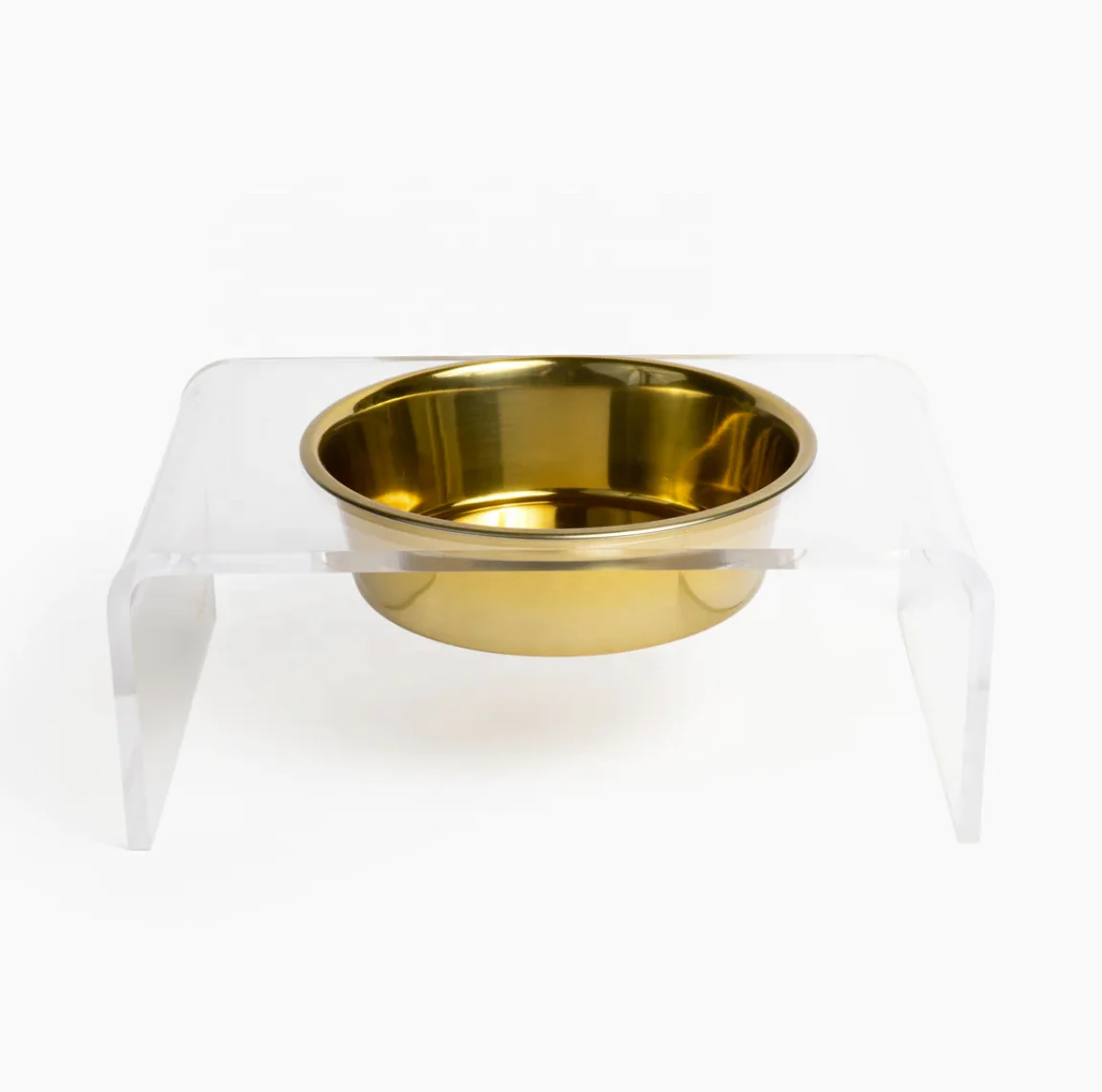 Acrylic Dog Bowl Holder Customized Acrylic Pet Table with Gold Bowls