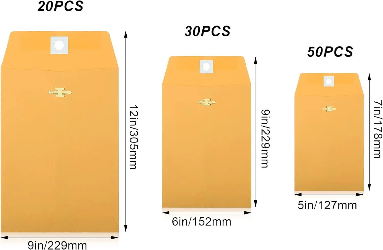 100 Pieces 3 Sizes Clasp Envelopes Kraft Paper Catalog Clasp Envelope with Clasp Closure for Filing, Storing, Privacy Ensuring