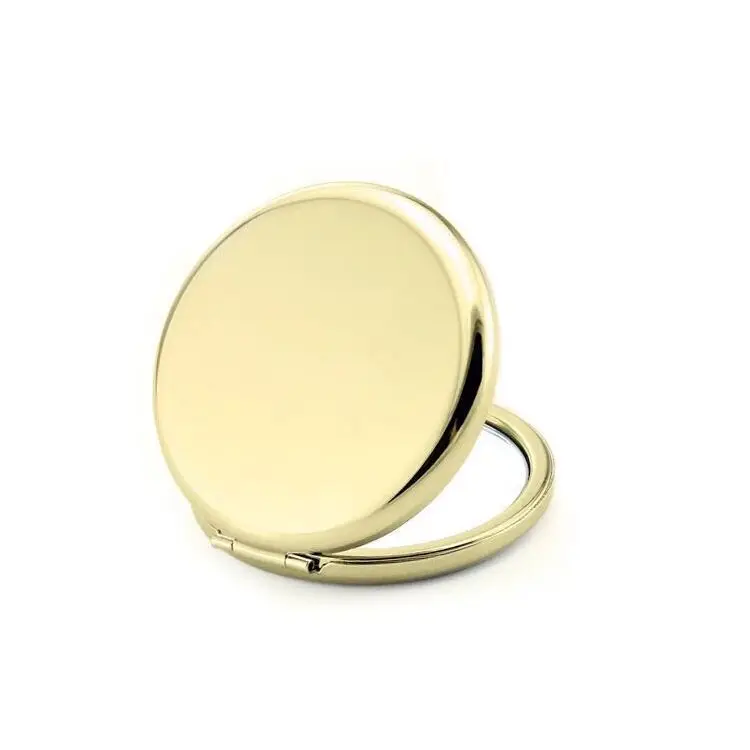 Custom Logo Round Double Side Gold Plated Metal Compact Mirror Portable Mini Pocket Makeup Mirror