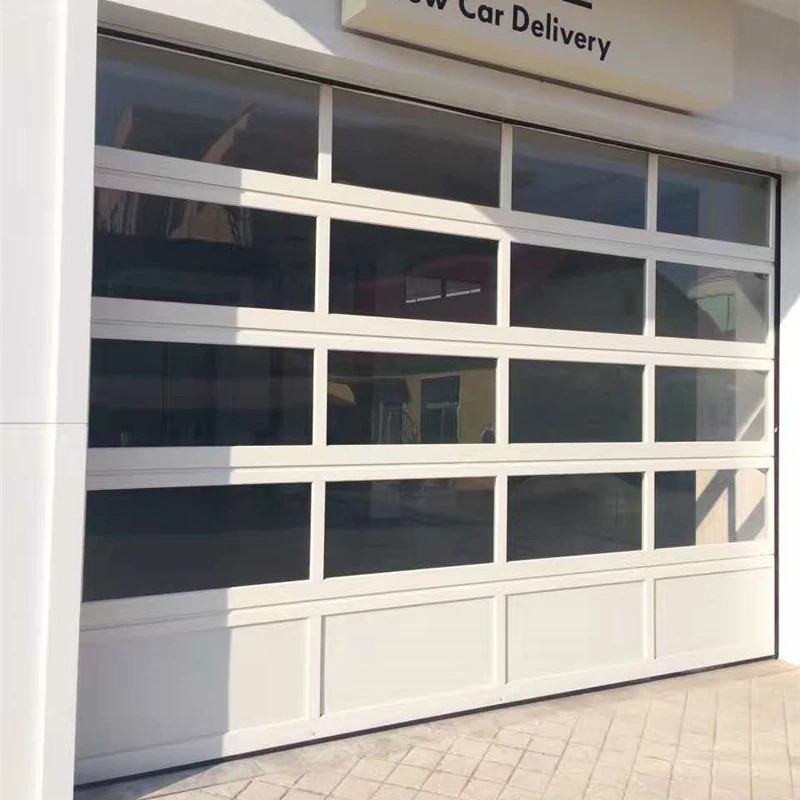 Automatic sectional tempered glass aluminum black frosted clear glass safety doors for car store