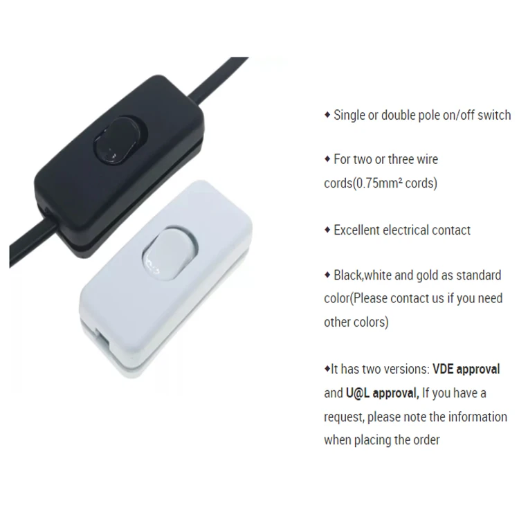 Light Switch Inline On/off Table Desk Lamp Cord Cable Toggle Rocker Switches Control For Led Lighting