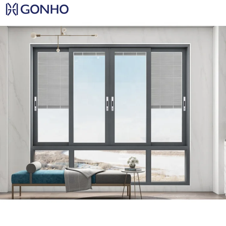 GONHO Sliding Window Grill Design In Windows Triple Glazed Aluminium Sliding Windows With Blind