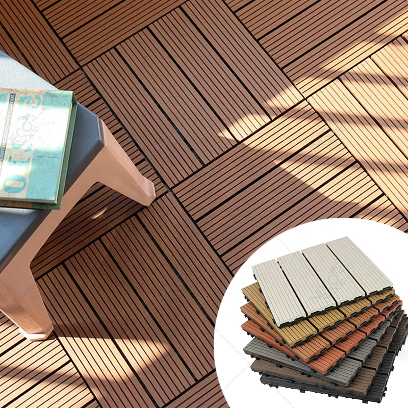 300*300 Outdoor Waterproof Deck Teak Fireproof Wpc Wood Plastic Composite Removable Diy Modular Interlocking Deck Tiles