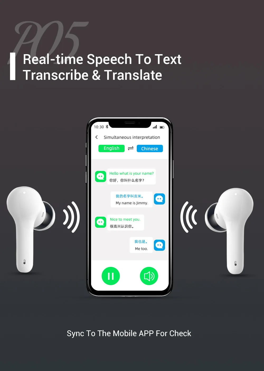 Smart language translation headset with Translator wireless Compact Earphones 127 languages and multi-country translation