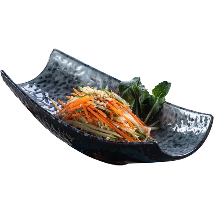 High Quality Luxury Porcelain Rectangular Japanese Style Sushi Tray Big Long Boat Ceramic Plates