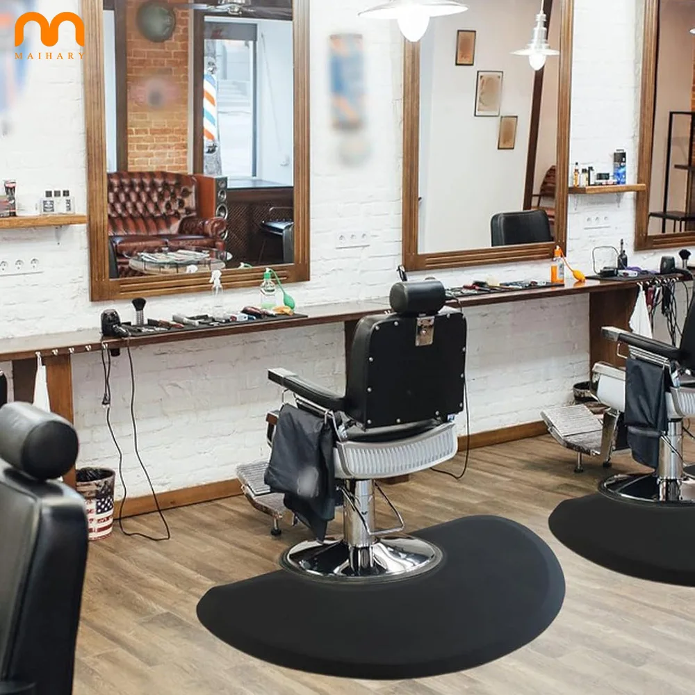 High Quality Waterproof Non-slip PU PVC Barbershop Salon Floor Mat Black Barber Anti-fatigue Relaxing Chair Mat With Custom Logo