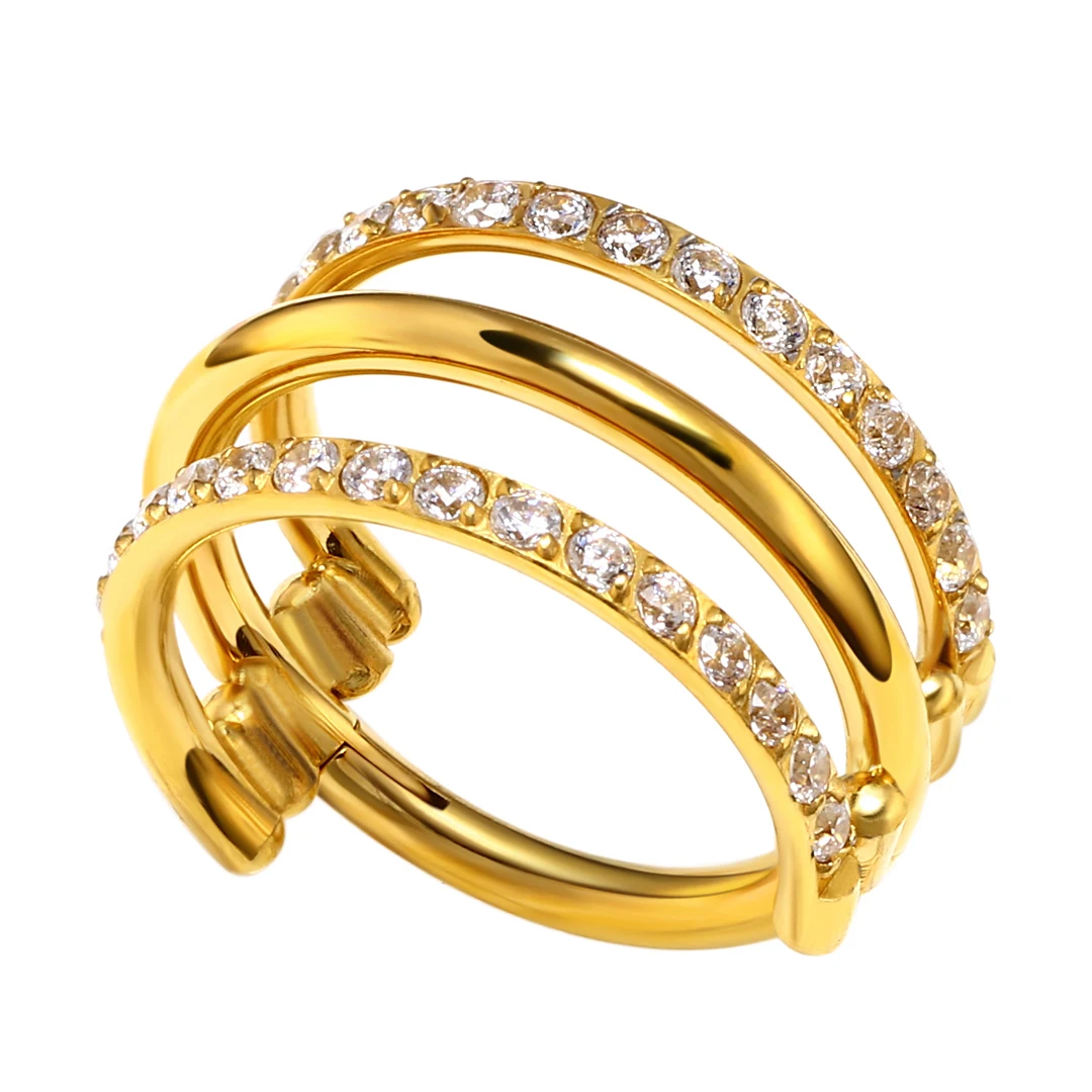 Eternal Metal Pvd Gold Plated Piercing F136 Titanium Fan Out Triple Hoop Hinged Septum Ring Nose Clicker Jewelry