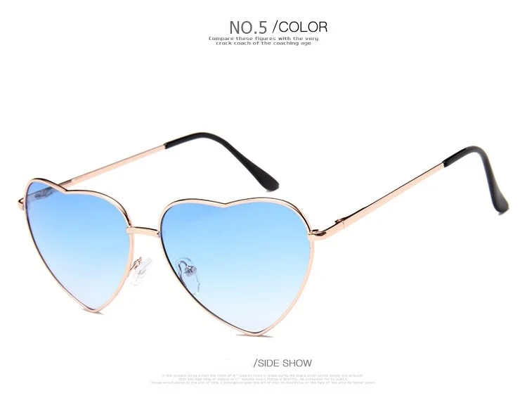 Wholesale heart shape sun glasses metal frame ladies eyewear