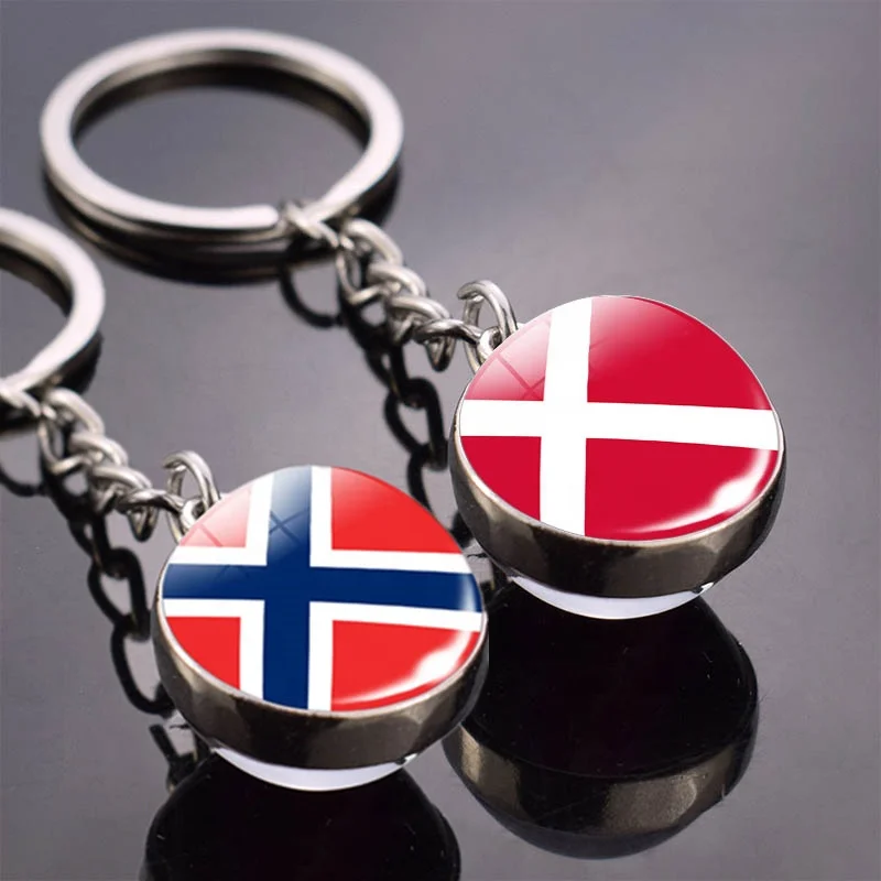 Nordic Countries Denmark Sweden Norway Finland Iceland Flag Keychain Double Side Glass Ball Keyring Flag Pendant Trinket