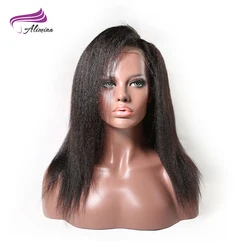 Alimina 30-40Inch High Quality Virgin Remy Human Hair Wig Kinky Straight Yaki HD/Full Lace Braided Natural Wigs for Women