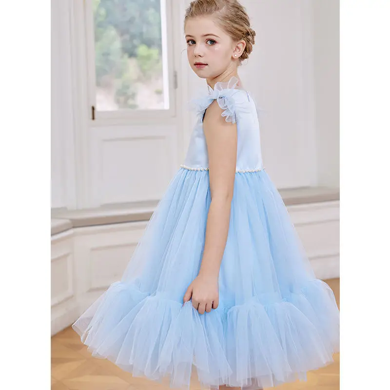 Custom Color New Fashion Ruffle Sleeve Princess Ball Gown Pattern Kids Birthday Wedding Party Tulle Flower princess girl dress