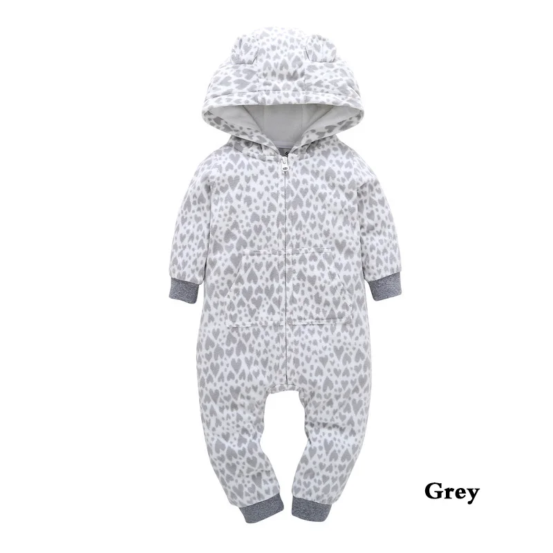ecowalson Newborn Cotton Heart Printed Baby Clothes Hooded Warm Long-sleeved Baby Rompers Baby Jumpsuit