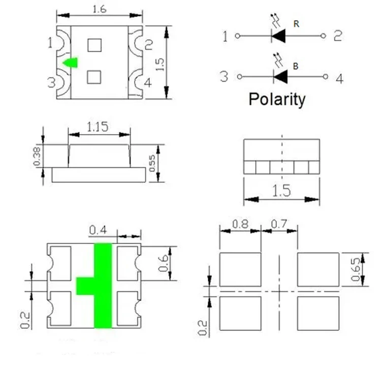 Led module Best Price Good Quality LED Bulb led encapsulation series 1615 SMD LED Chips front lighting RGB