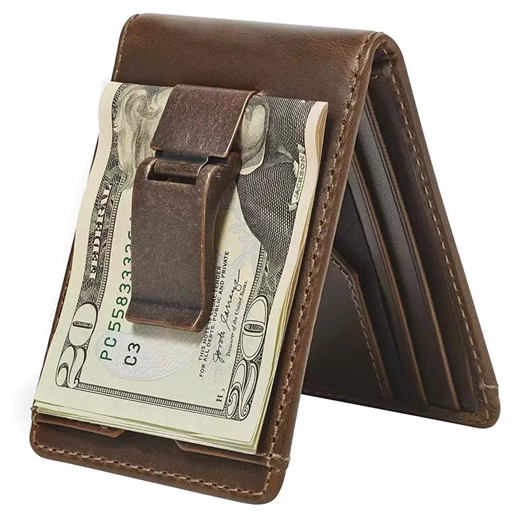 GLW009 Designer Men RFID Blocking Wallet Genuine Leather Slim Minimalist Bifold Card Holder Money Clip Wallet