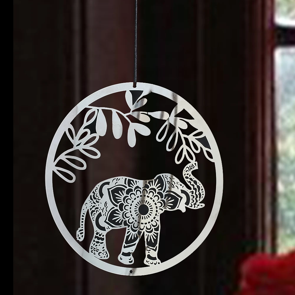Amulet Elephant Hanging Decor DIY Wind Chimes  Sun  catcher Hollow Mandala Bird Repellent Scarer