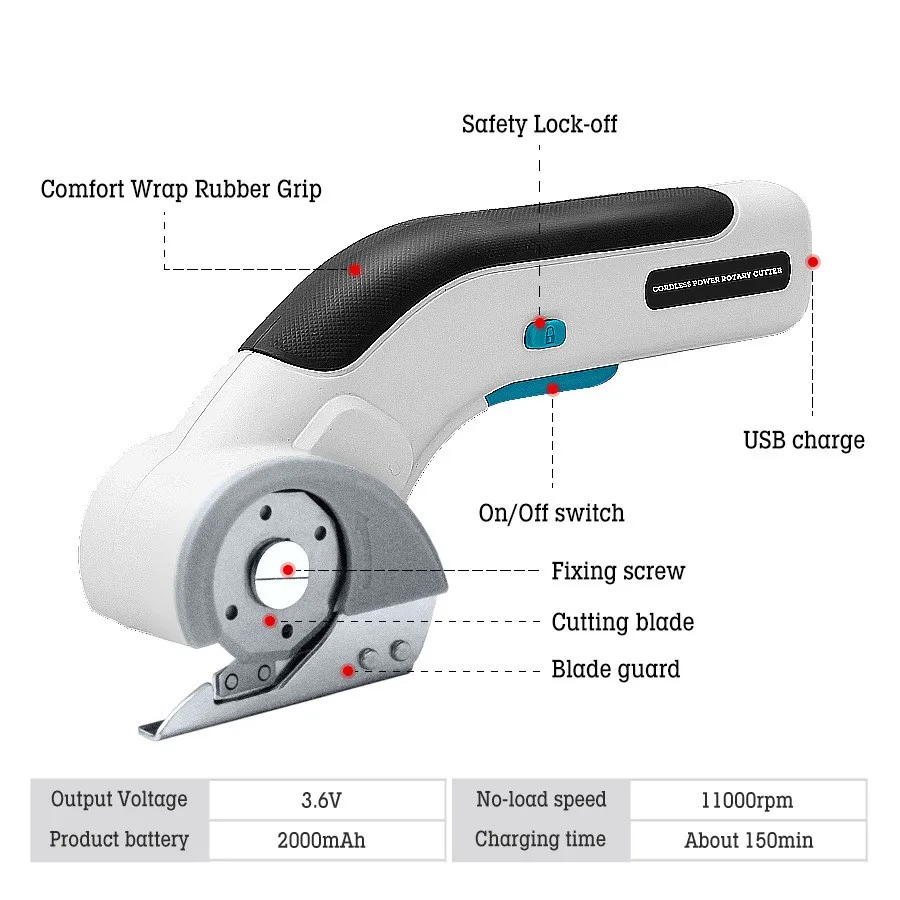 Fast lithium electric scissors, cutting cloth paper-cut board convenient electric round knife cutting machine