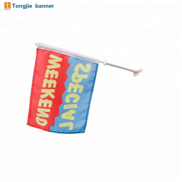 Plastic FlagPole With Polyester Flag And Hanging Style Window Car Flag