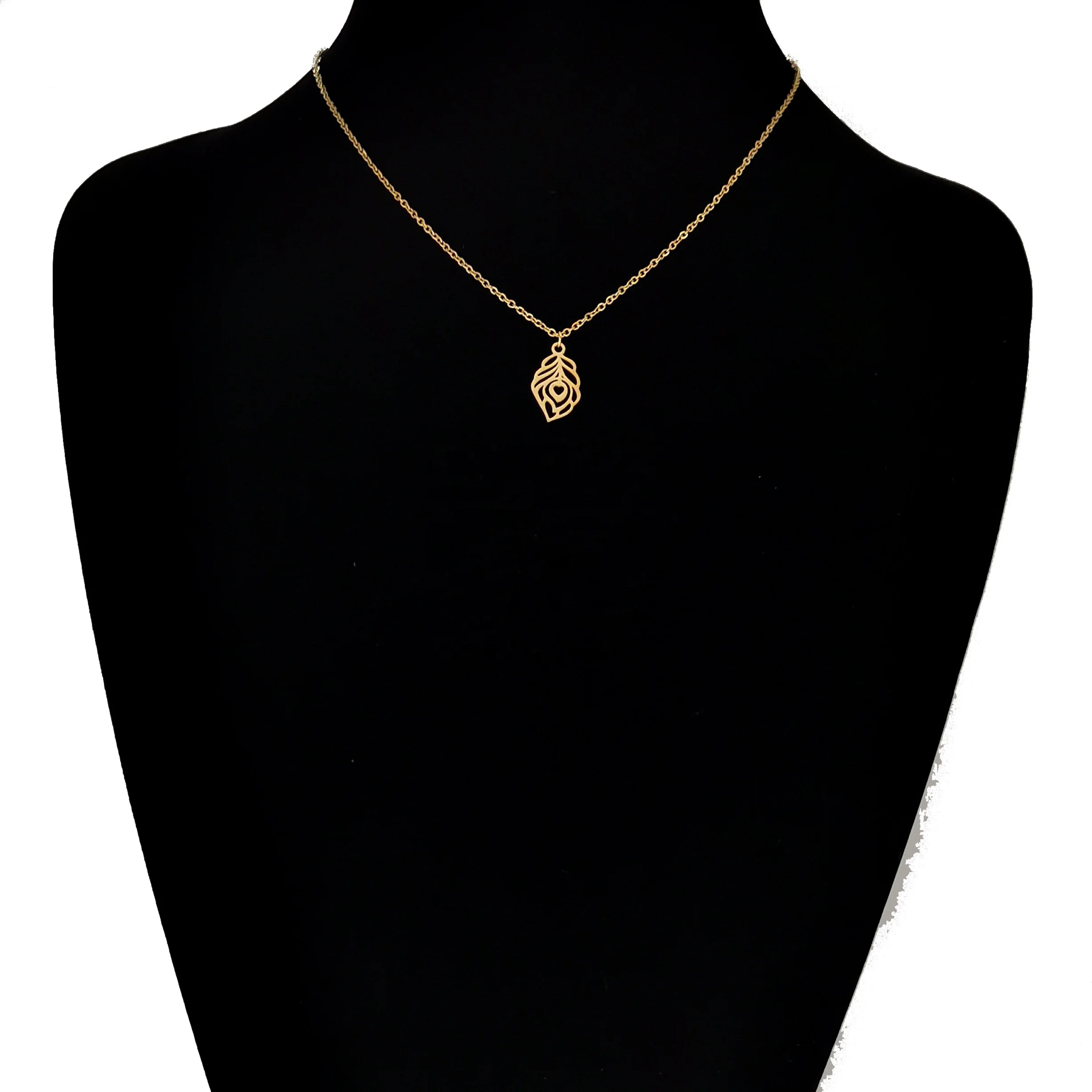
Unisex personalized gold silver plated peacock feather shape jewelry hollow chain 18k gold necklace for women 