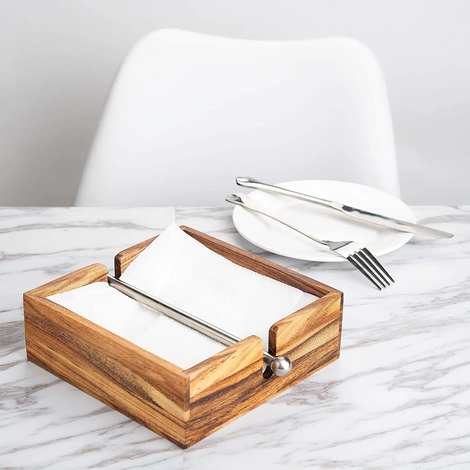 Dinning Utensil Custom Tables and Counter Tops Paper Napkin Holder Acacia Wood Napkin Holder