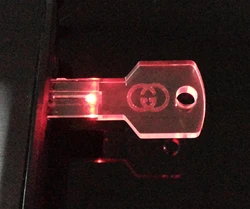 Customize logo Key shape Free storage of data Transparent LED light 32gb 64gb USB 2.0 flash Memory Stick Thumb Drive
