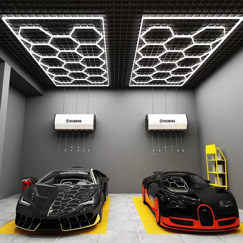 Hexagon Detailing Workshop Ceiling Led Lights Car Shop And Garage honeycomb lights hexagonal led light