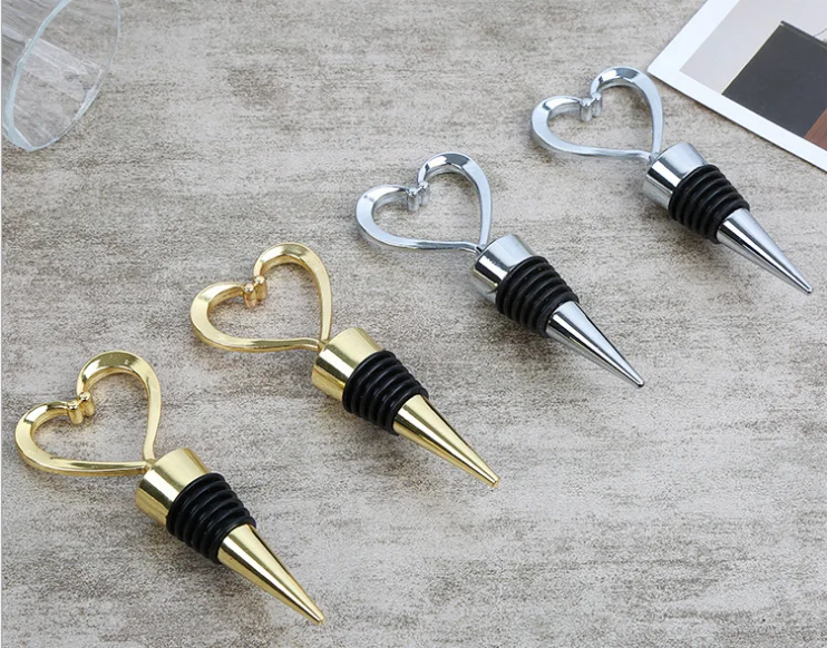 Free Samples Metal Heart-Shaped Wine Stopper with Cork and Rubber Silicone Made from Wood and Bamboo