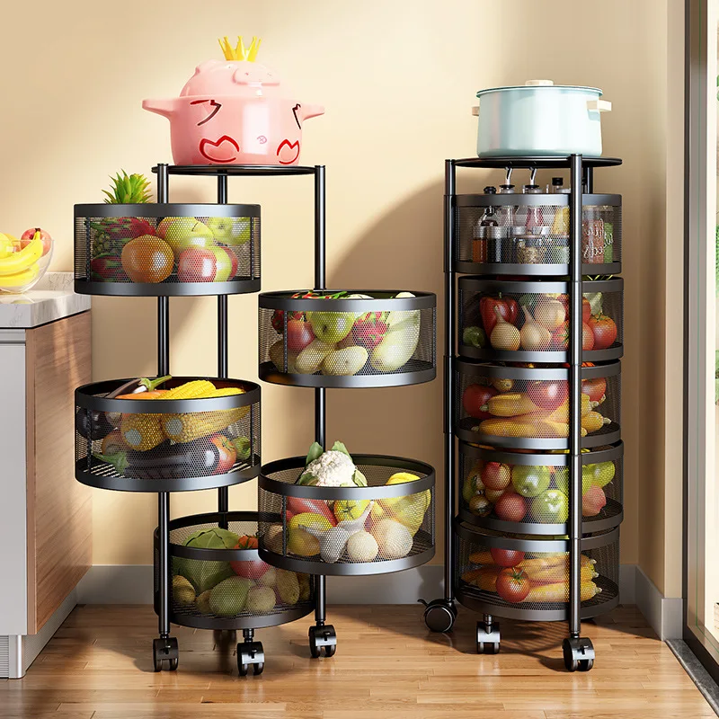 Kitchen Floor Round Multilayer Household Rotating Shelf Vegetable Storage Racks