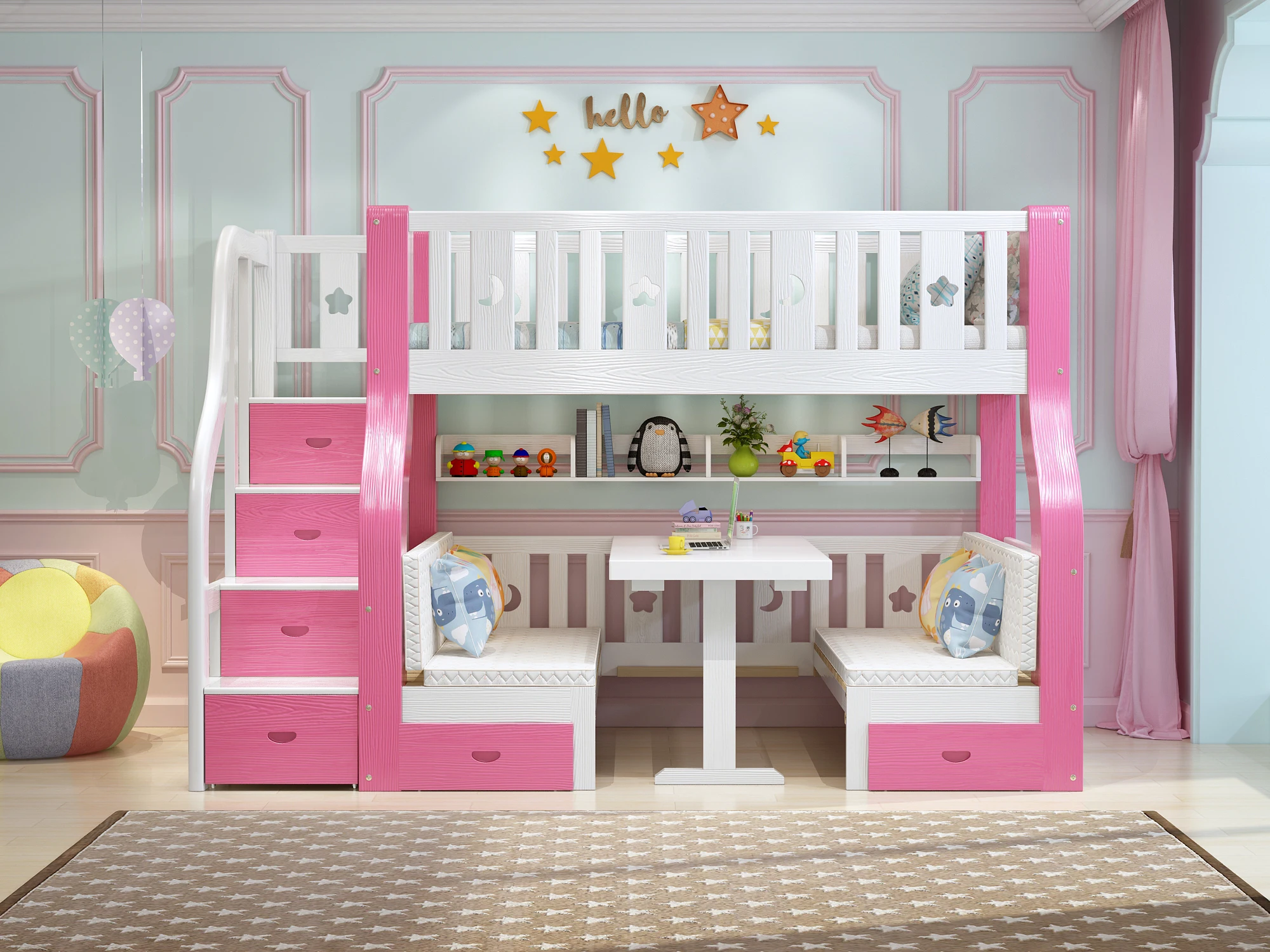  Kids 1 Piece Cabin Child Bunk Bed Boy For Bedroom Set Children
