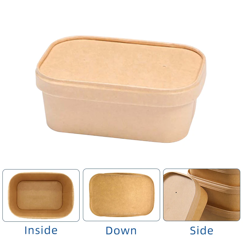 Biodegradable Kraft Paper Lunch Box With Lid Disposable Takeaway Container For Fast Food