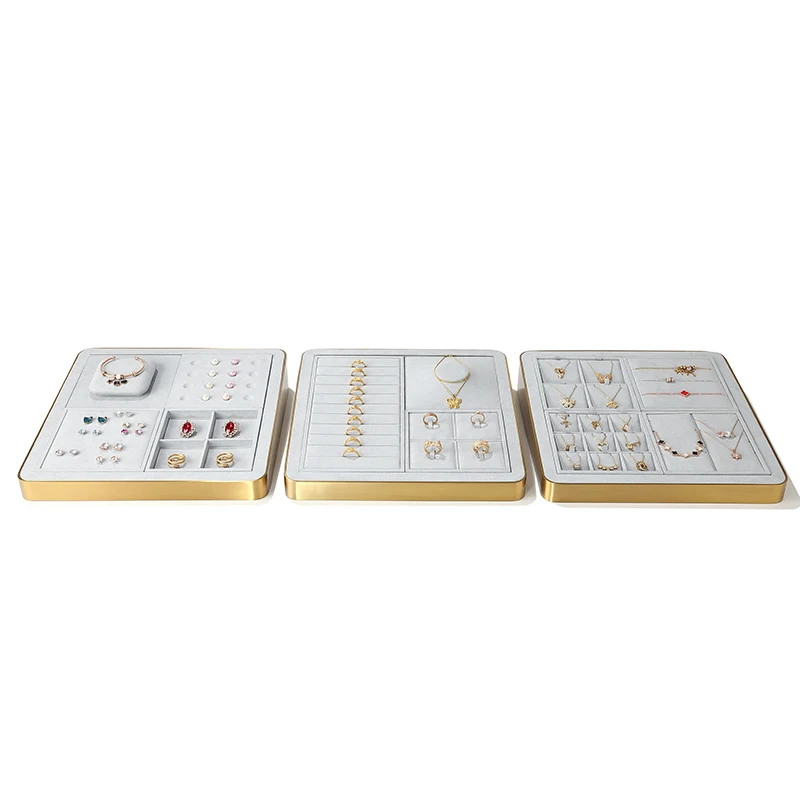 Luxury Fine Microfiber Jewelry Showcase Display Stand Sets Jewelry Rings Line Tray Jewelry Display