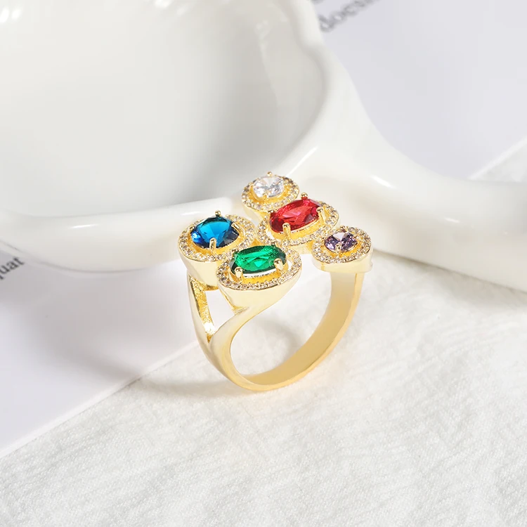 
Copper Alloy Luxury Jewelry Rings with Big Colored Crystal stone Ring 18 k g plated For Female 