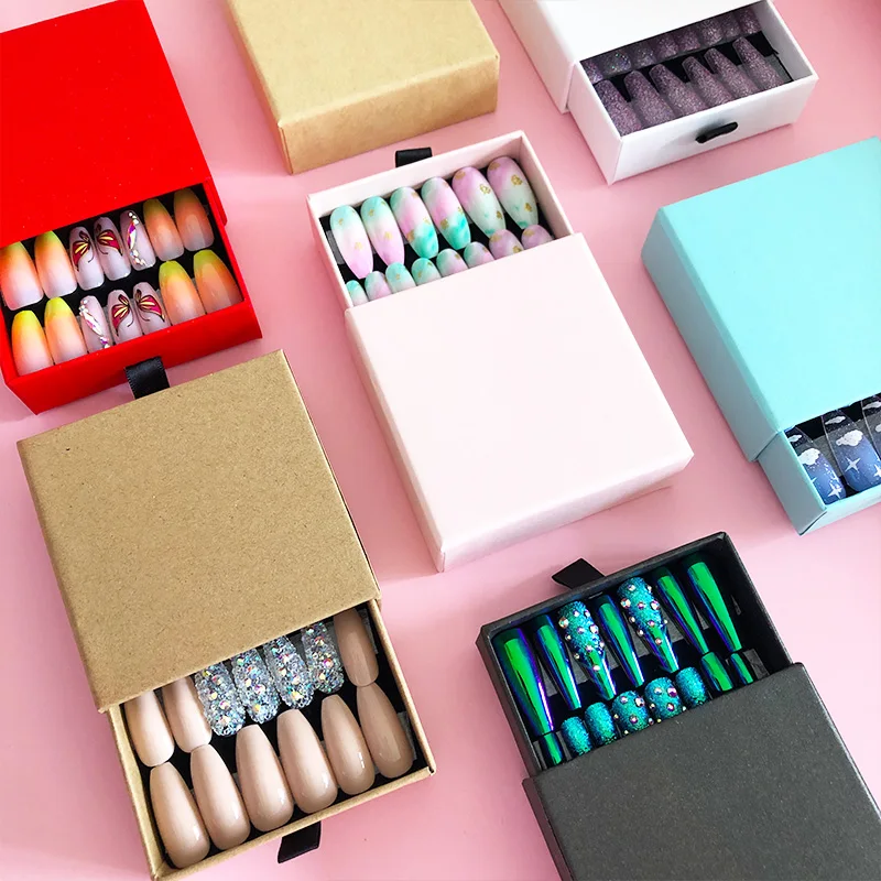Wholesale Luxury Long Fingernail Rhinestone Press on Nails Packaging Box False Nail Art