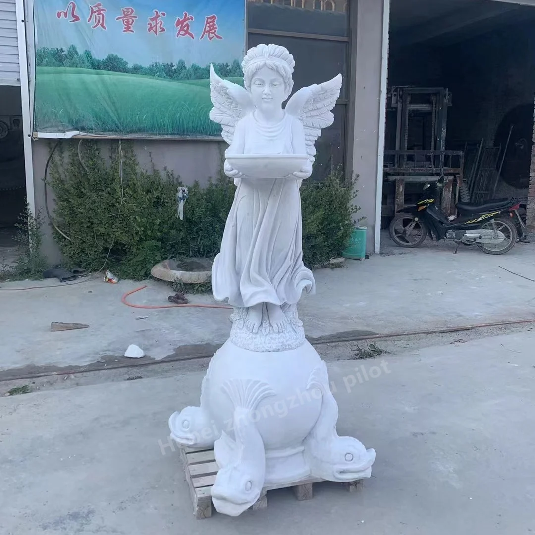 White Marble Child Sculpture Kid Angel Marble Statues Stone Statue Garden Decor