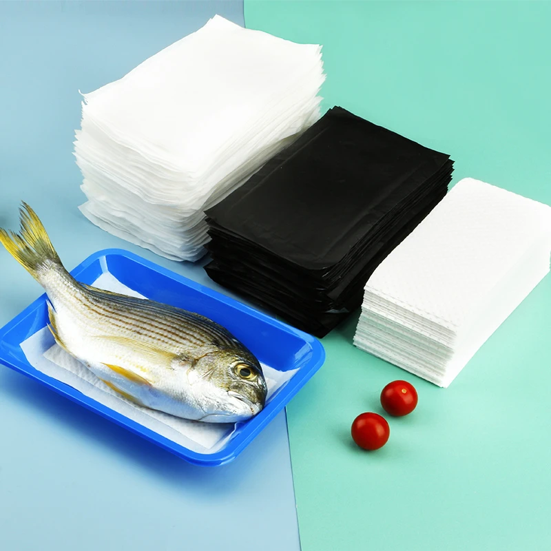 Meat Pad Food Grade Blood Liquid Absorbing Packing Fish Absorbent Tray Packaging Disposable 7 Days White, Black 40ml 160x80mm
