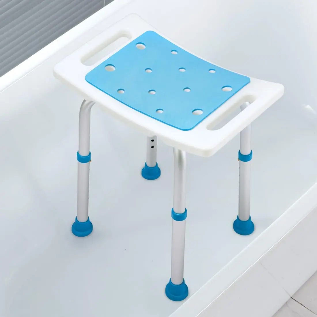 Shower Stool Bath Seat Chair, Tool-Free Assembly Height Adjustable Bath Bench with Padded Seat for Seniors, Disabled