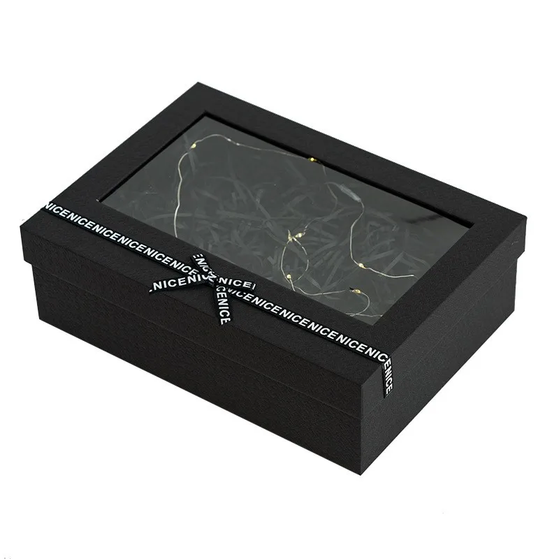 New Style Custom Luxury Lid And Base Gift Box With Window Perfume Box With Bow Gift Paper Box For Clothes Cosmetic