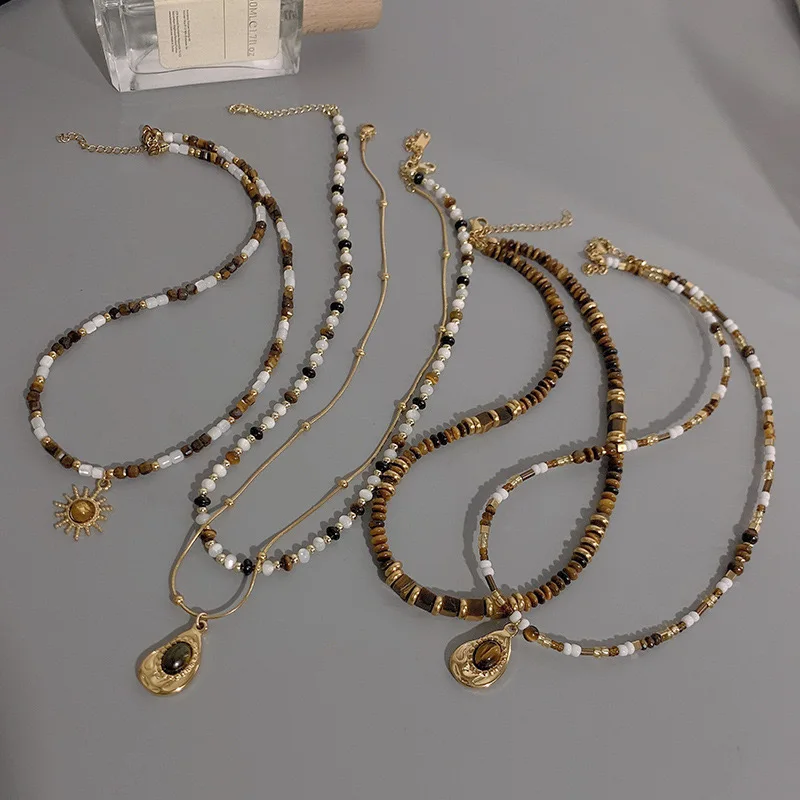 New tiger eye stone autumn winter necklace personalized and versatile neckland  for women jewelry