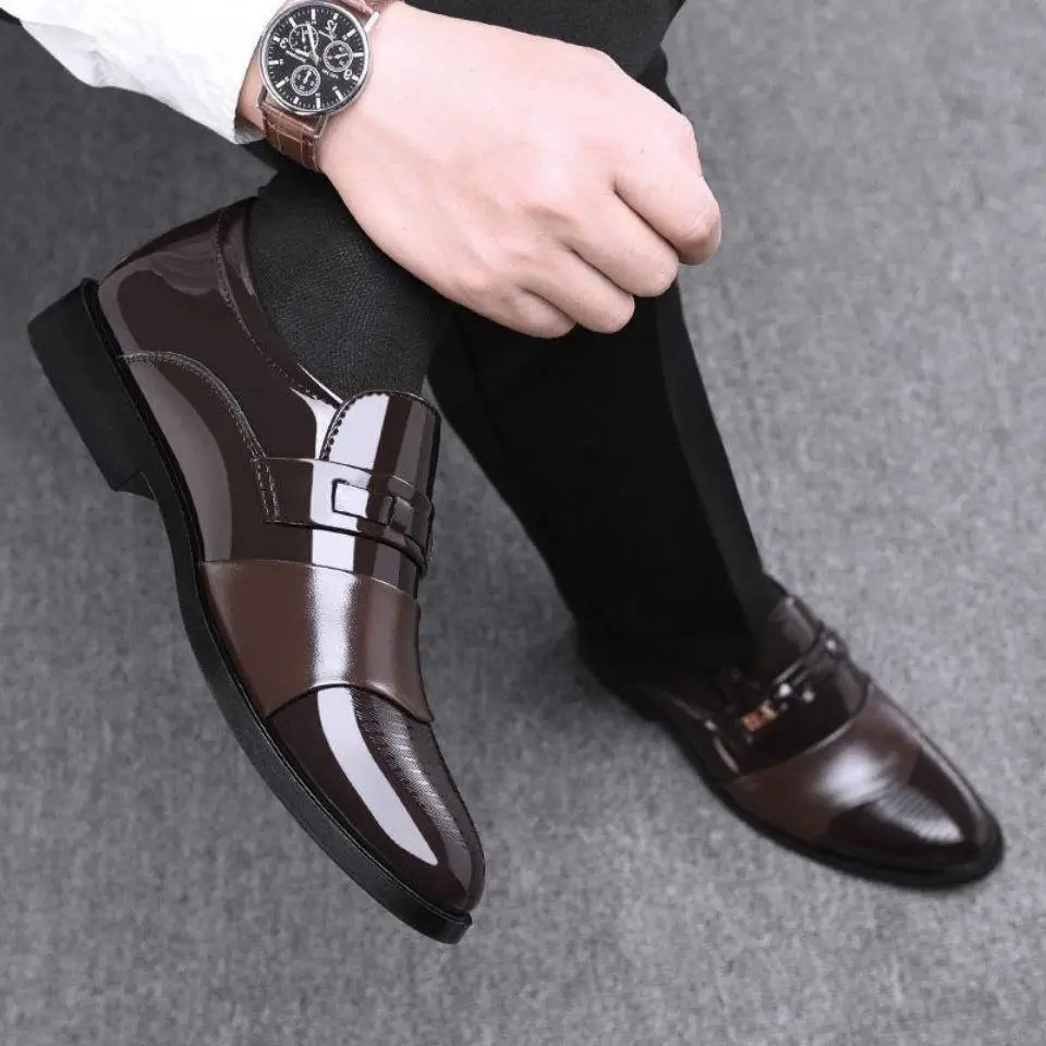 Cheap Wholesale Men Leather Casual Oxford Shoes Fashion Comfortable Black Round Toe Slip on Formal Business Dress Shoes