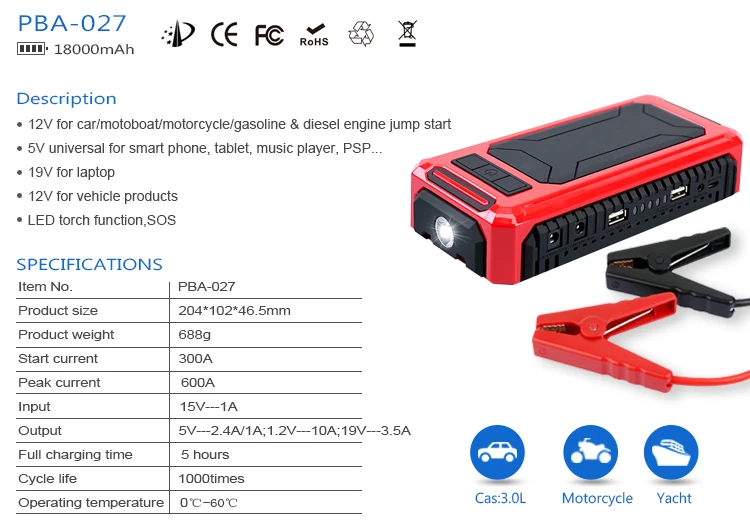 Battery Pack Car Battery Jumper Cables 12V Car Jump Starter/Mini Car Booster for Emergency Use/Power Jump Start 12V Cars Truck