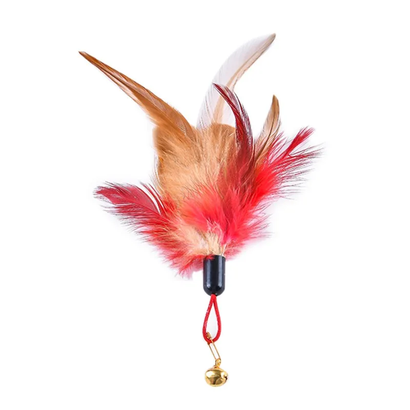  5Pcs/Lot Feather Refills for Wand Toy Cat Teaser Chicken Feathers Replacement With Bell Interactive