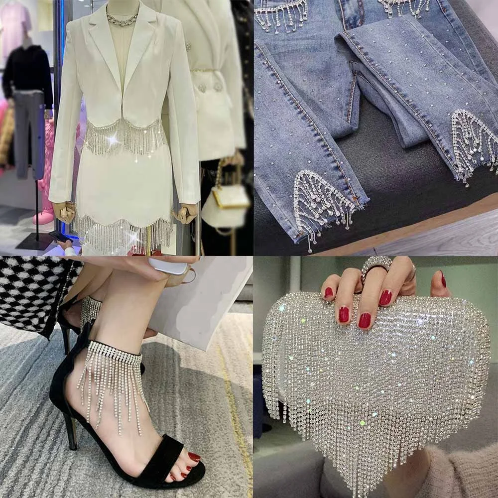 Fashion Glass Crystal Wedding Dress Decorative Rhinestone Jewelry Chain Decorative Ribbon Applique Sew On Clothes Shoes Accessor