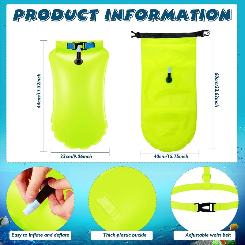Swim Buoy Open Water Inflatable Swim Safety Float with Adjustable Waist Belt for Swimming Kayaking Training