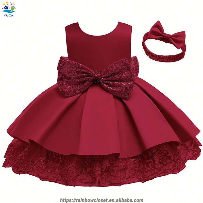 High Quality Kids Fashion Sleeveless Solid color Kids Fashion Evening Princess Lace Puff Party Girl Dress