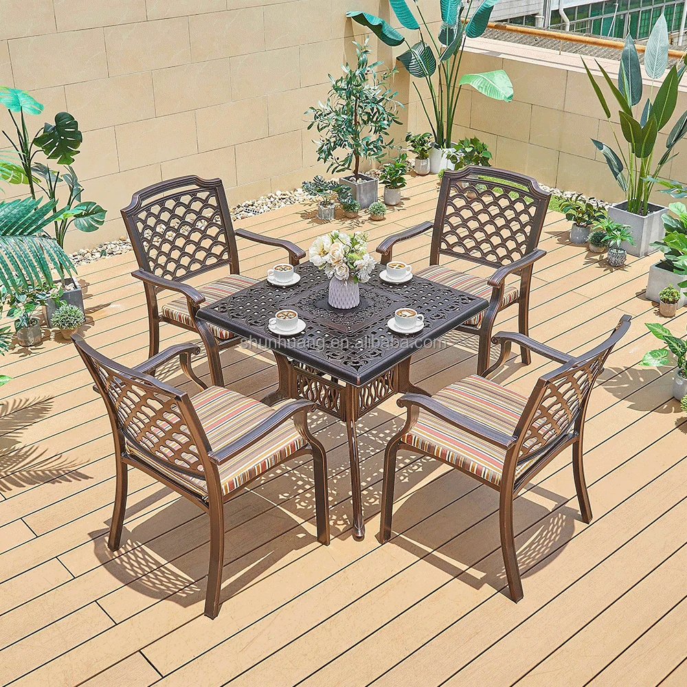 Hot sale outdoor garden furniture cast aluminum backyard dining square table and chair