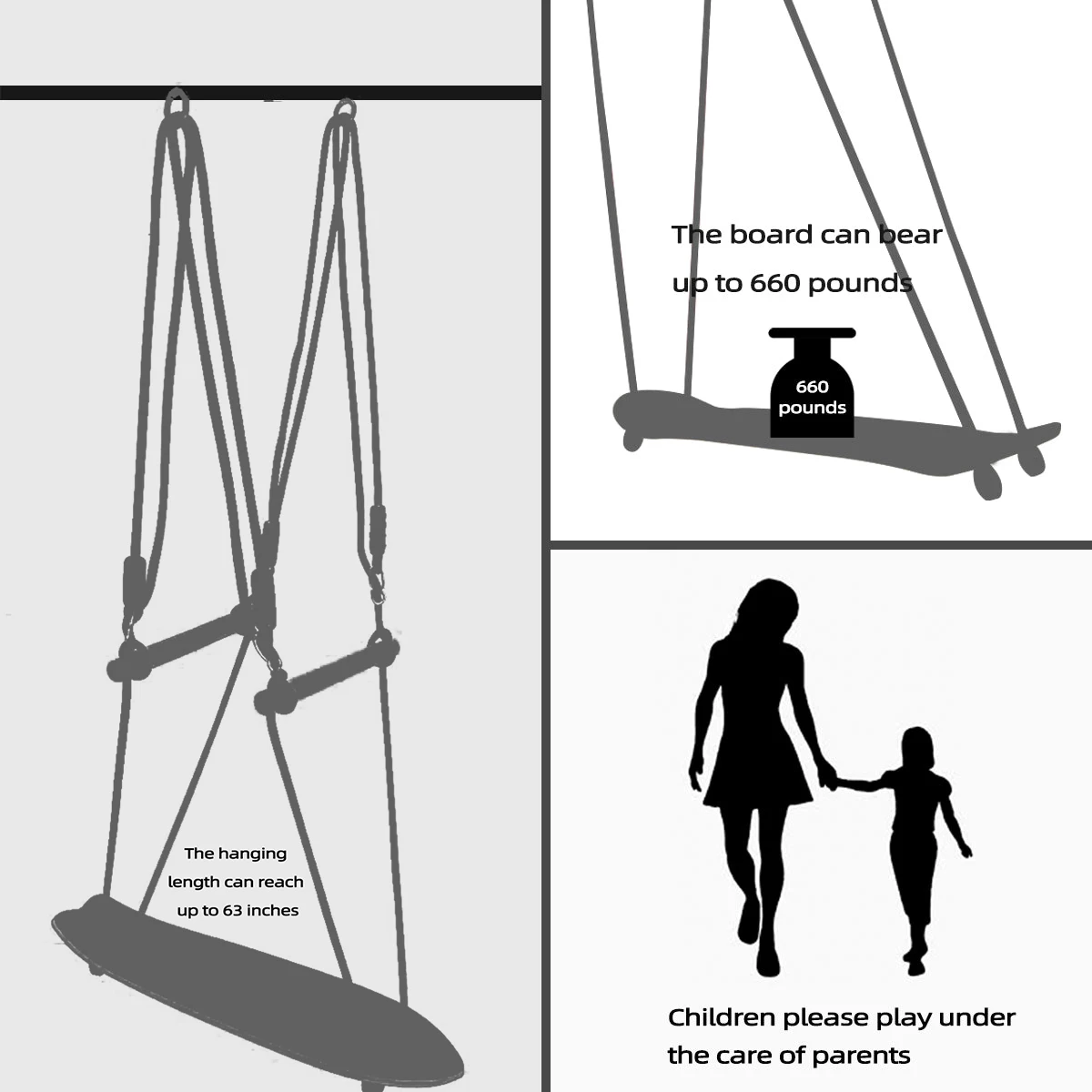 Amazon Children Wooden Stand up Surf Board Skateboard Hanging Tree Swing Set with Adjustable Rope for Outdoor Backyard