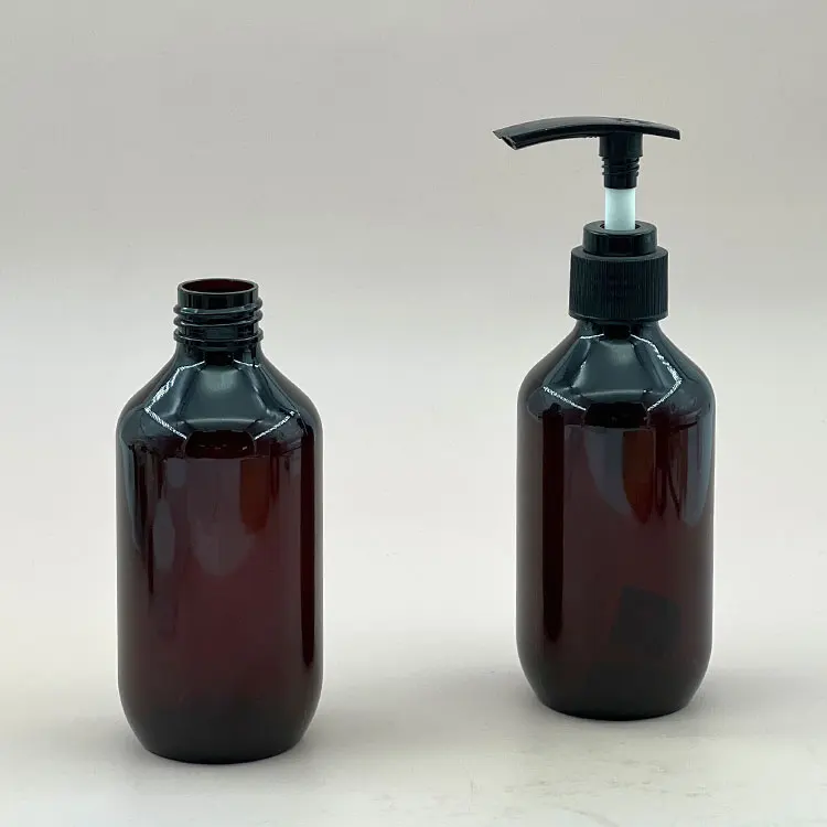 cosmetic packaging 500ml pet plastic modern round shampoo and conditioner bottles amber plastic empty pump bottle for Shampoo