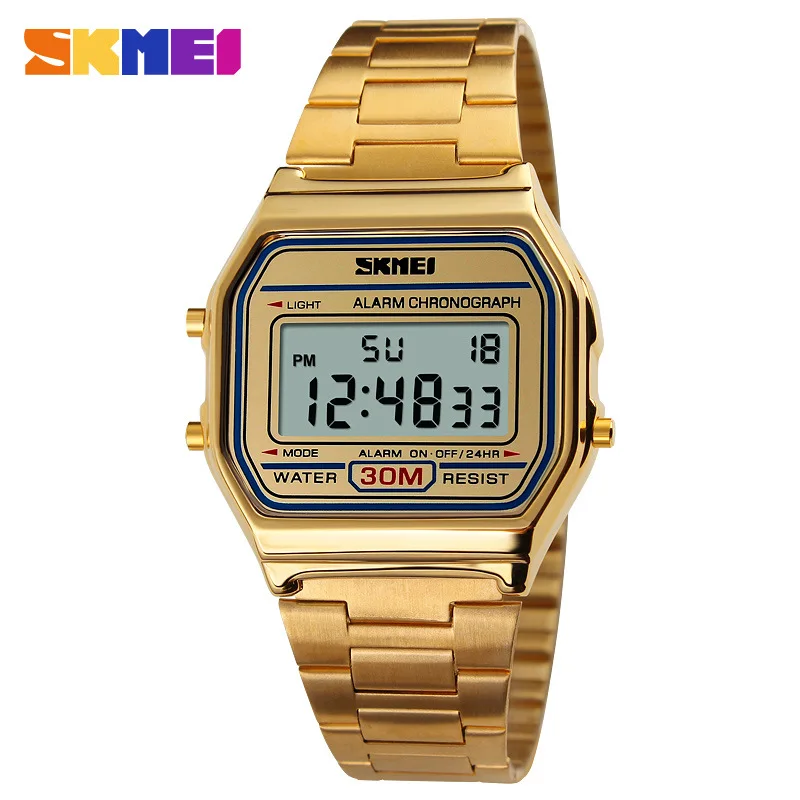 Skmei 1123 hot sale reloj digital gold watch stainless steel classic watch men wristwatches